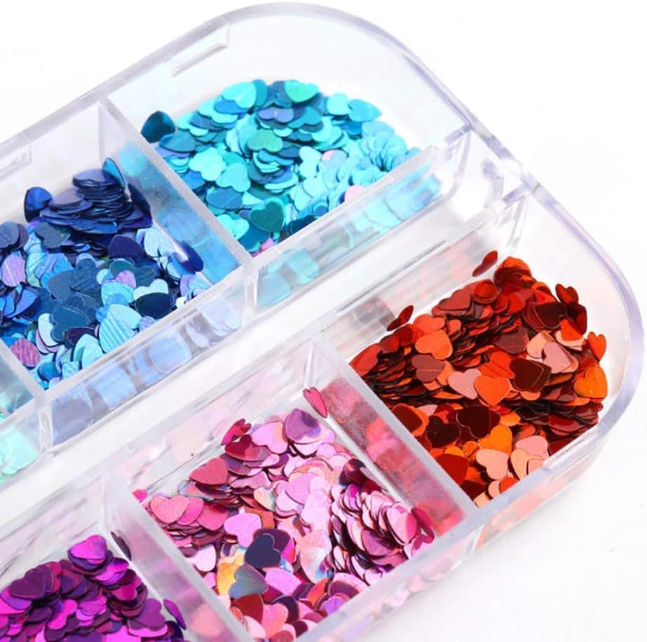 2 Pack Heart Nail Glitter Sequins, 24 Colors Holographic Nail Confetti 3D Laser Nail Flakes Valentine'S Day Nail Art Stickers for Nail Art Decoration and Makeup（Multicolored）
