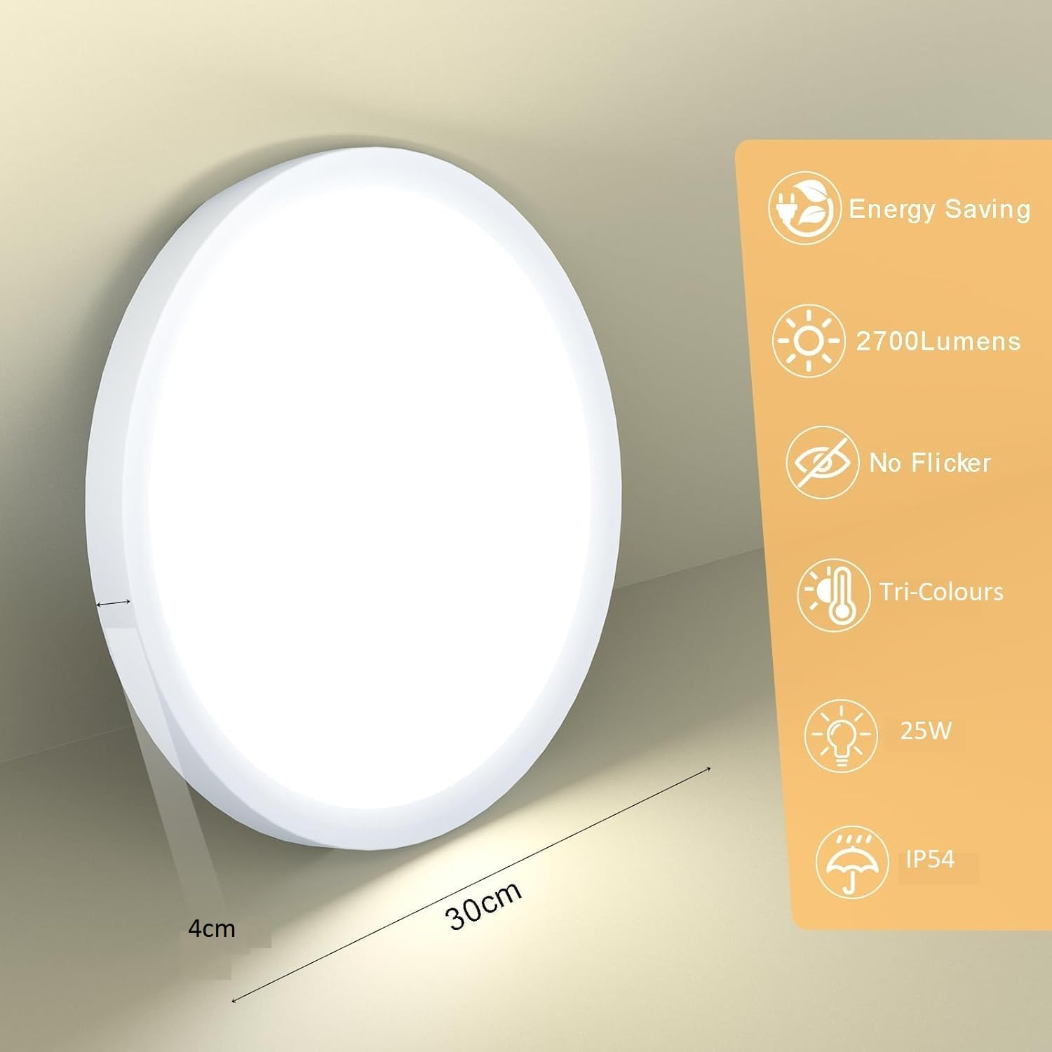 BAMDECOR Ultra-Thin 25W Tri-Colour Flush round LED Oyster Light Ceiling LED Light SAA/RCM image number 4