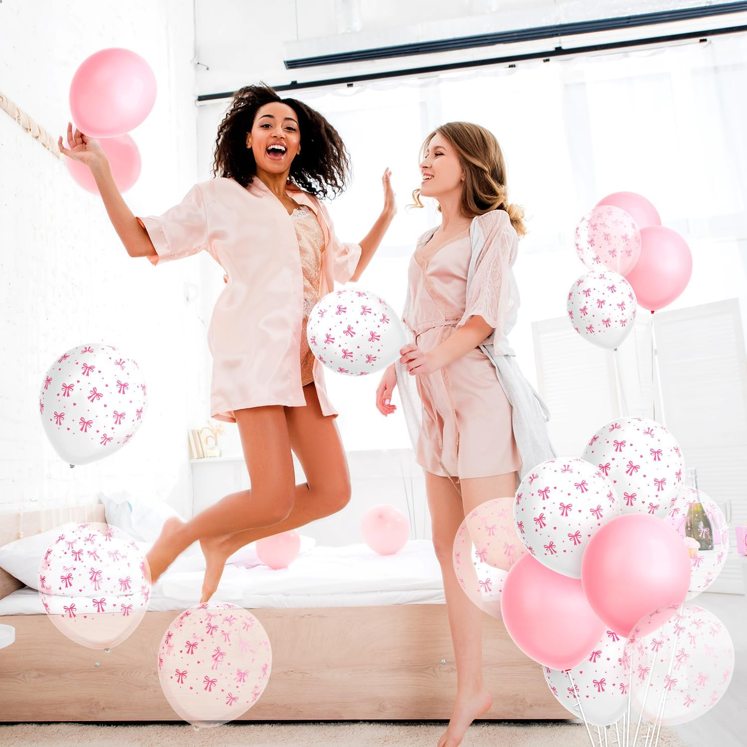 24Pcs Bow Balloons, 12 Inch Pink Bow Latex Balloons Bow Balloons Birthday Coquette Balloons Pink Bow Party Decorations for Wedding Engagement Graduation Gender Revel Bachelor Party Decor (Style 2) image number 6