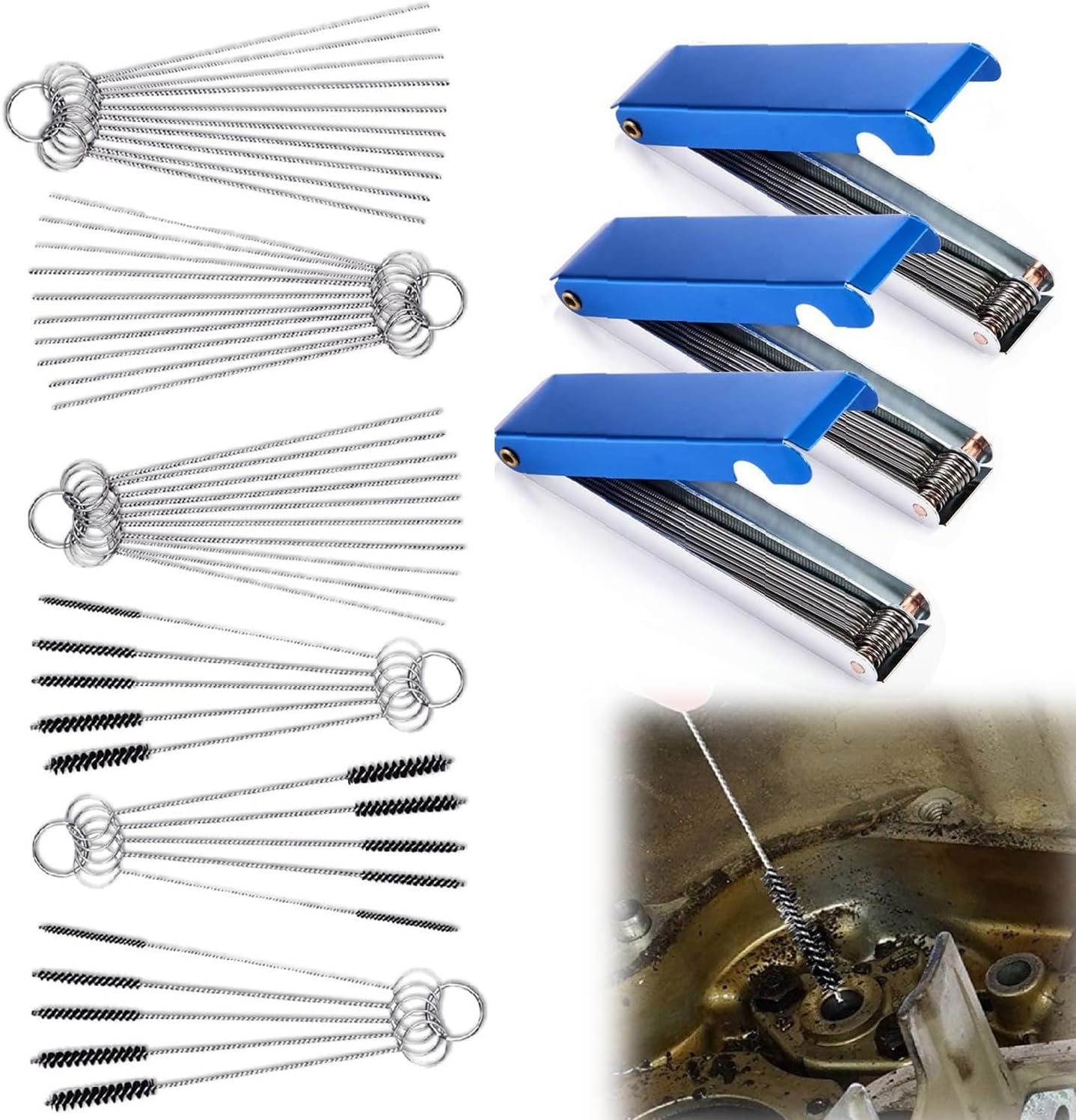 Wzenclave Carburetors Carbon Dirt Jet Remove Cleaner，39 Cleaning Wires Set + 15Cleaning Needles + 15 Nylon Brushes Tool Kitstainless Steel Carburetor Carbon Dirt Jet Remove Cleaner image number 3