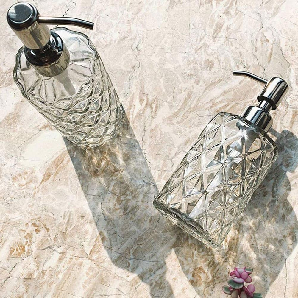 Elqater 1 PCS Diamond Embossed Glass Soap Dispenser as Shown 17.7X7.6Cm Bathroom Soap Dispenser image number 5
