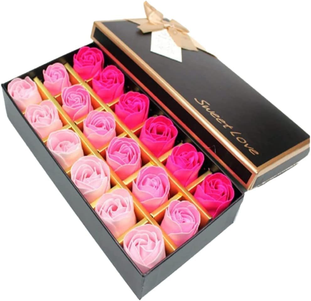 Valentines,Bath Soap Rose Flower Floral Scented Soap Petals Set Gift Box for Valentines Day Anniversary Mothers Day Pink Gradient 18PCS image number 1