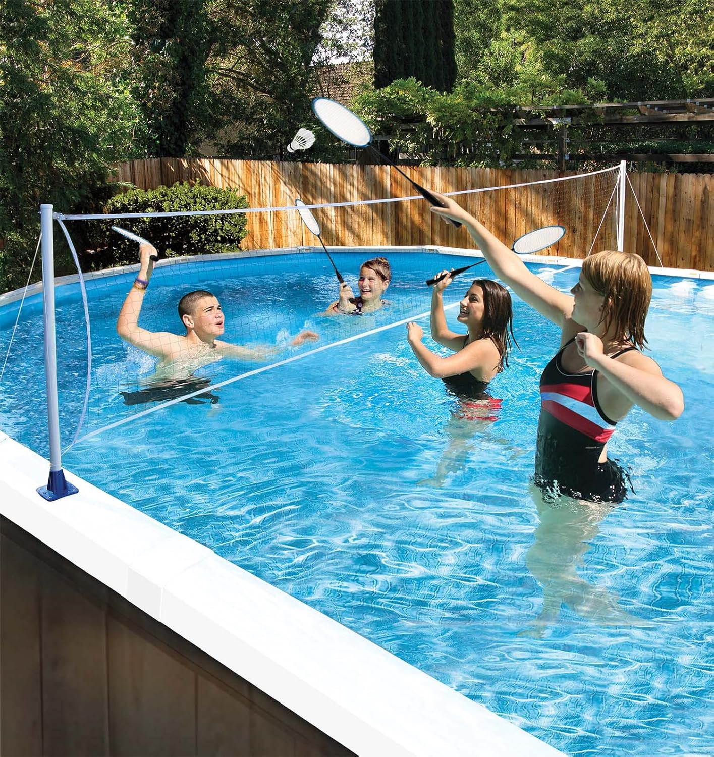 Poolmaster 72776 Above-Ground Mounted Poolside Volleyball/Badminton Game with Perma-Top Mounts