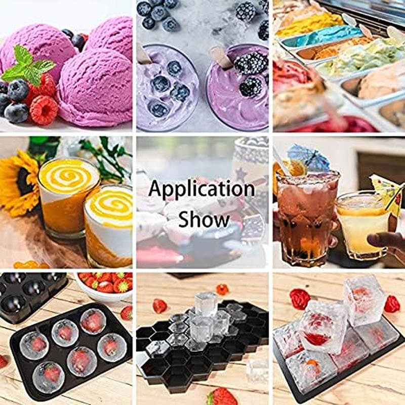 Ashintar 1 Set (3PCS) Silicone Ice Cube Trays, Large round Ice Ball Mold, Sphere Square Honeycomb Ice Trays for Whiskey Cocktails, Flexible Reusable BPA DIY Icecream Molds for Freezer