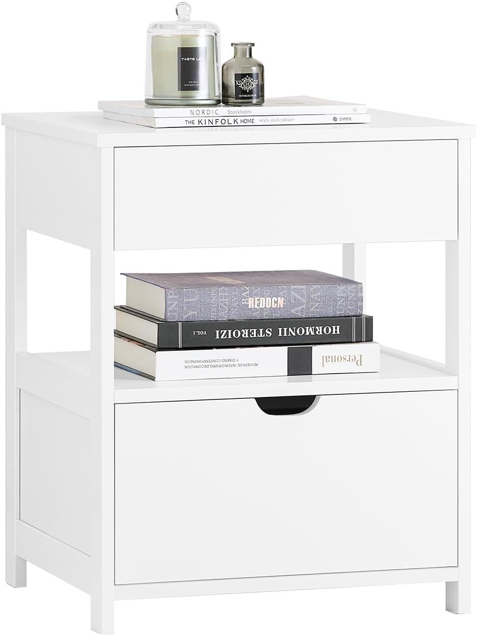 Sobuy Bedside Table Night Stand Table Lamp Table with 2 Storage Drawers Small Side Table Furniture for Bedroom White FRG258-W image number 6