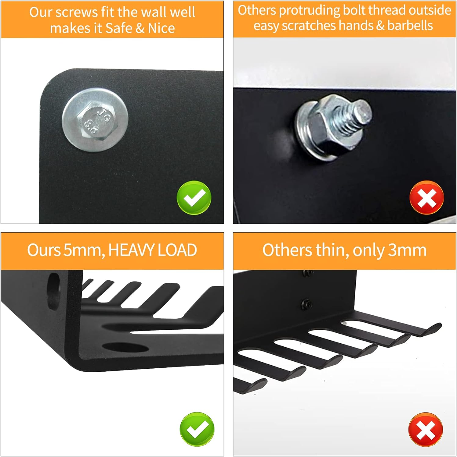 Vehcarc Home Gym Storage, Heavy-Duty Barbell Holder, Barbell Storage for Olympic Barbell, Gym Accessories Kettlebells Weight Bar Workout Rack Equipment Fitness Foam Roller Jump Rope Resistance Band image number 3