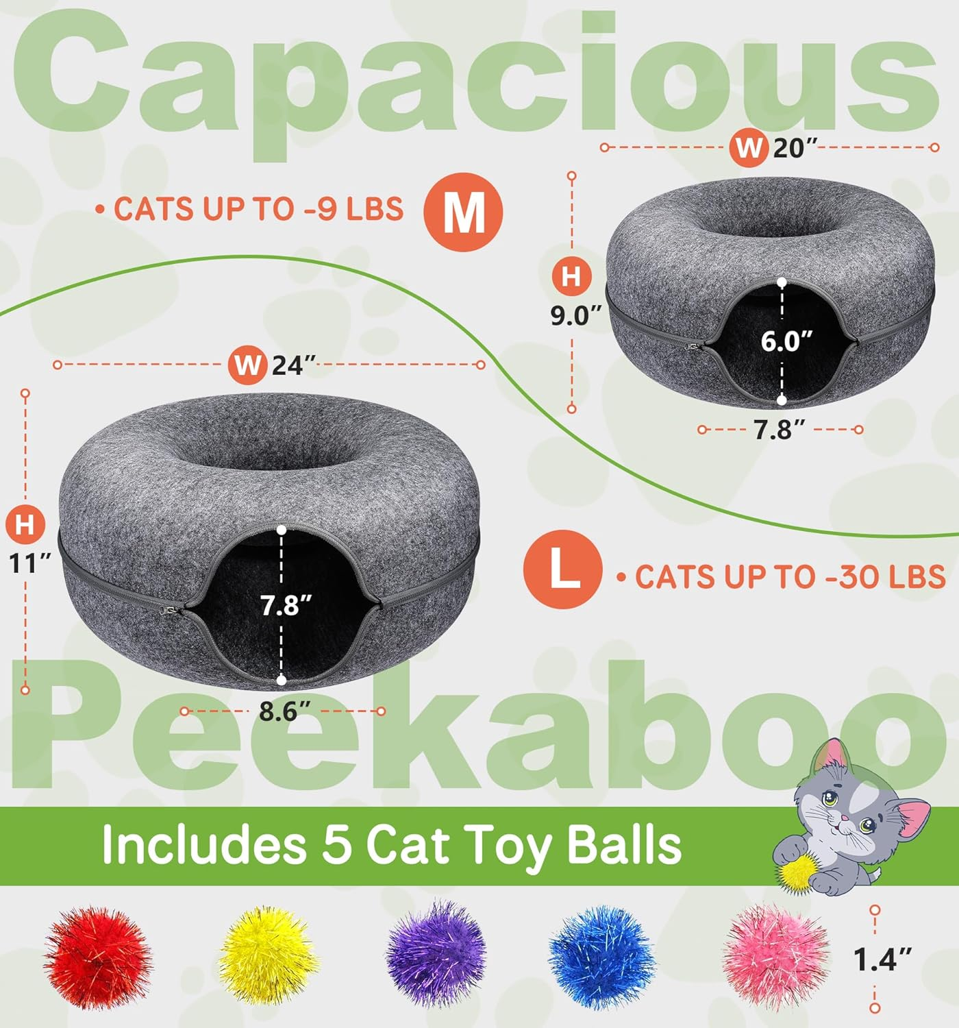 MAMI&BABI Cat Cave for Indoor Cats, Cat Donut Cat Tunnel Bed, Scratch Resistant Cat Toys for Medium Large Cats up to 9 Lbs image number 3