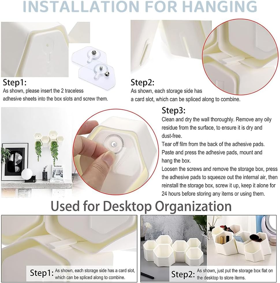 Multifunctional Desk Organizer with 6 Compartments &ndash; Oblique Pen & Makeup Brush Holder, Adhesive Wall-Mounted Pencil Cup for Office, School, Art & Home Use (White)