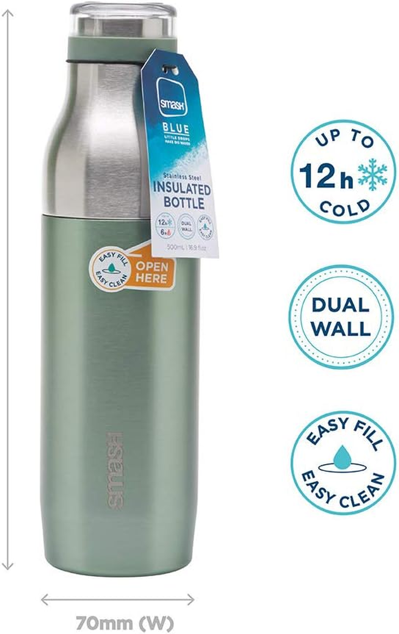 Smash Stainless Steel 500Ml Water Bottle, Sage - Blush image number 5