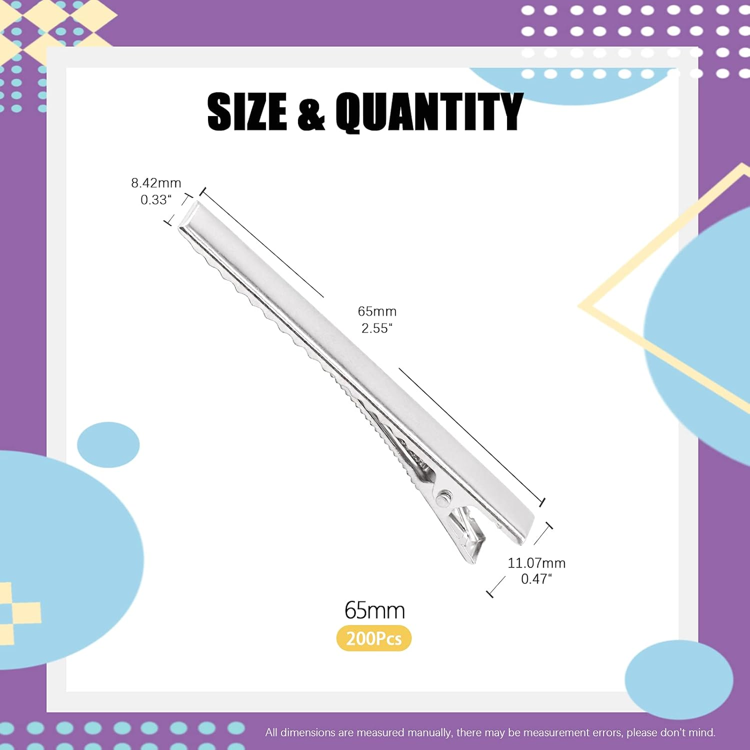 Swpeet 200Pcs 2.6Inch - 6.5Cm Alligator Hair Clips Kit, Perfect for Metal Duck Bill Hair Clips Flat Top Single Prong Hairpins for Hair Styling DIY Accessories image number 6