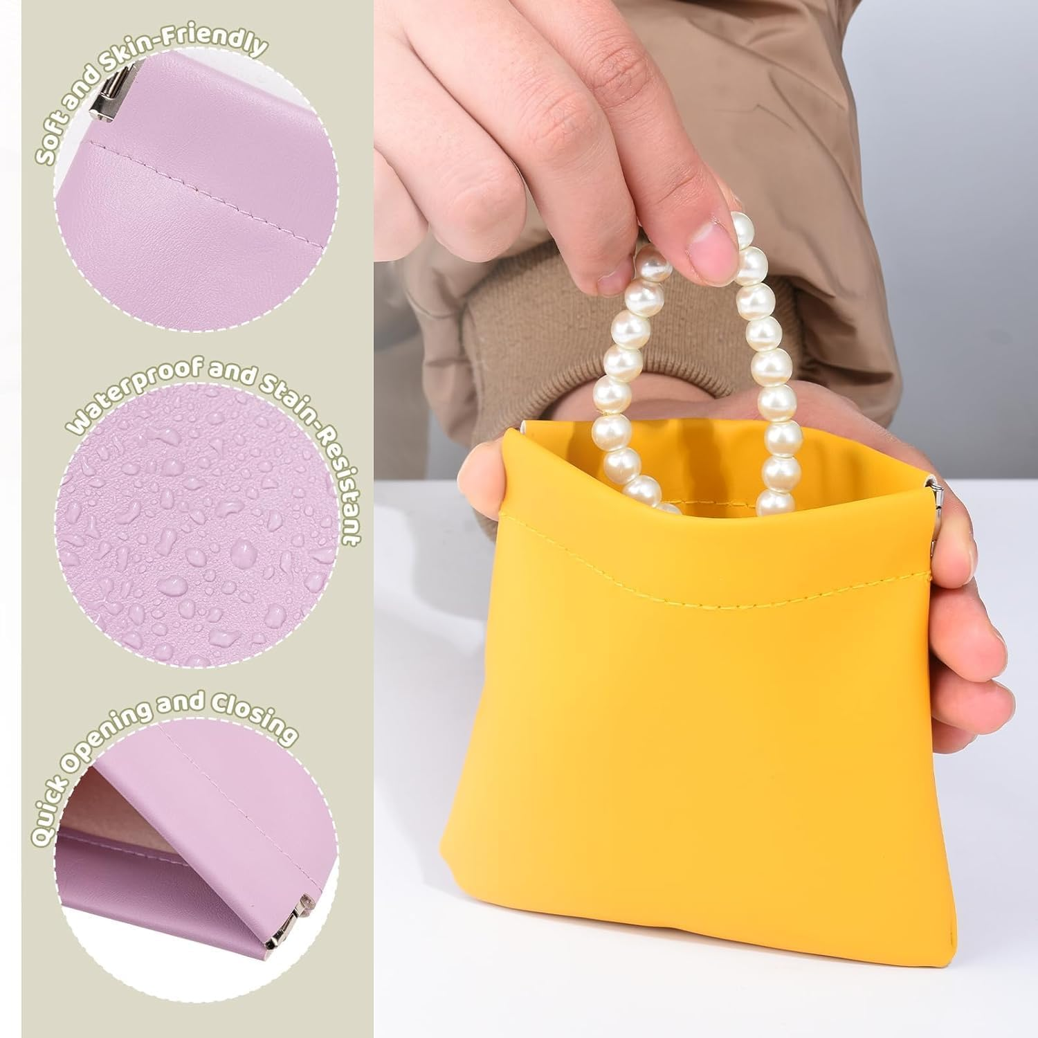 6Pcs Mini Pocket Cosmetic Bag for Purses, Mini Makeup Pouch for Women, Snap Closure Organizer Pouch for Cosmetics, Headphones, Jewellery image number 6