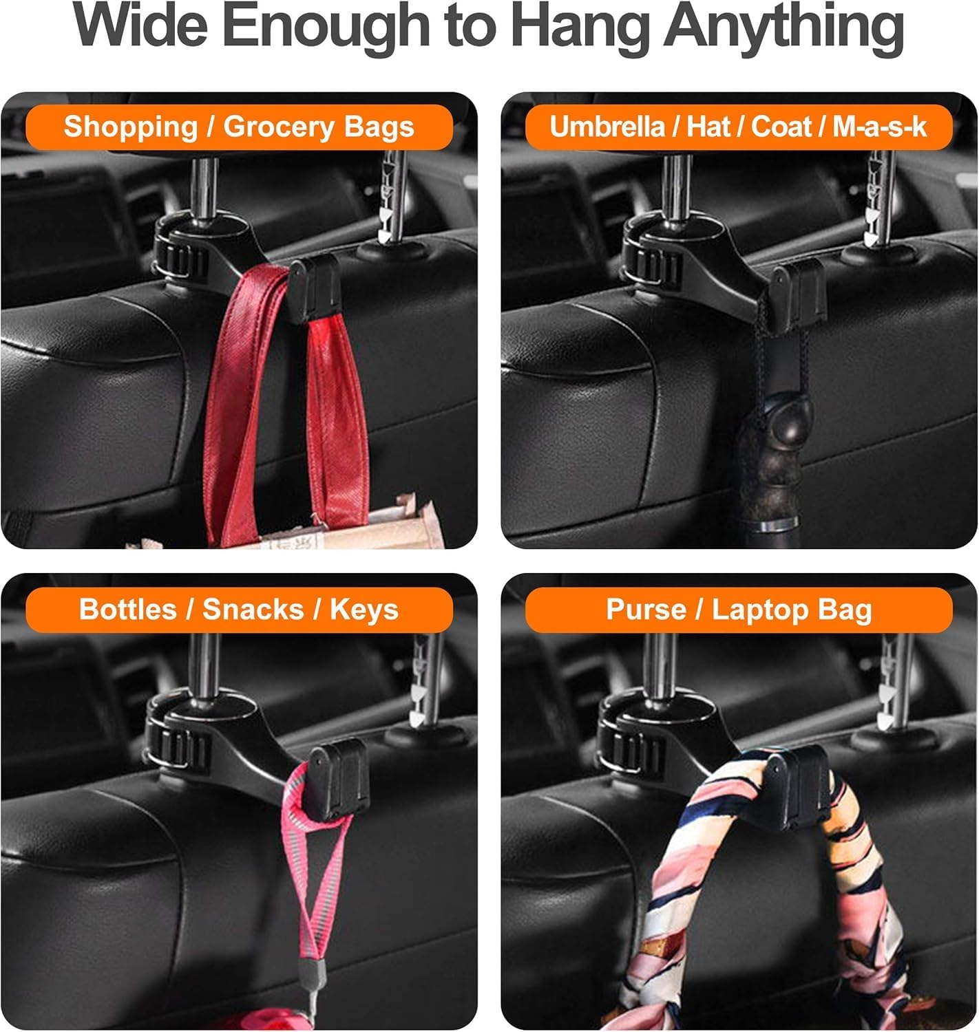 2 in 1 Car Seat Hooks for Purses and Bags with Phone Holder，Automative Headrest Purse Handbag Holder Hangers Organizers,Falling Resistance, Quietness and Universal Fit image number 6