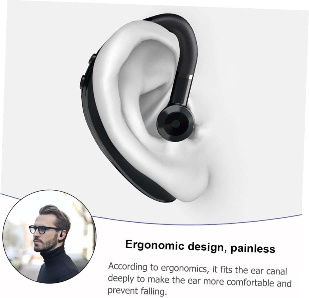 Angoily Long Battery Life Wireless Earphone Single-Side Earpiece Lightweight Headset for Driving Running and Workout Compatible with Devices Black image number 3