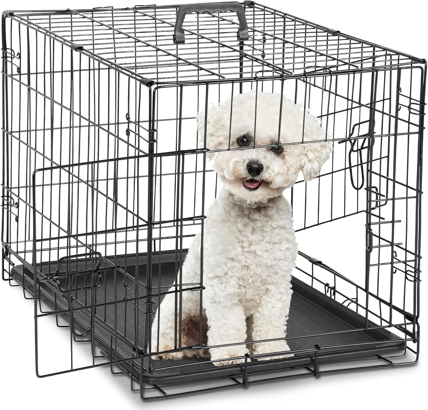 DUMOS Dog Crate, 24 Inch Small Double Door Dog Cage with Divider Panel and Plastic Leak-Proof Pan Tray, Folding Metal Wire Pet Kennel for Indoor, Outdoor, Travel image number 6