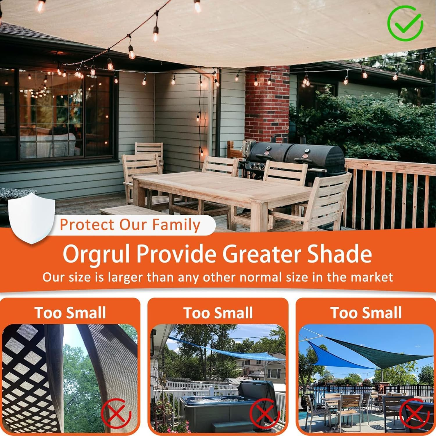 Sun Shade Sail Canopy, with Hardware Kits,95% UV Blockage Waterproof, Patio Shade Cloth Outdoor Cover - for Garden, Pergola, Backyard,Swimming Pool (5 * 7M, Rectangular) image number 3