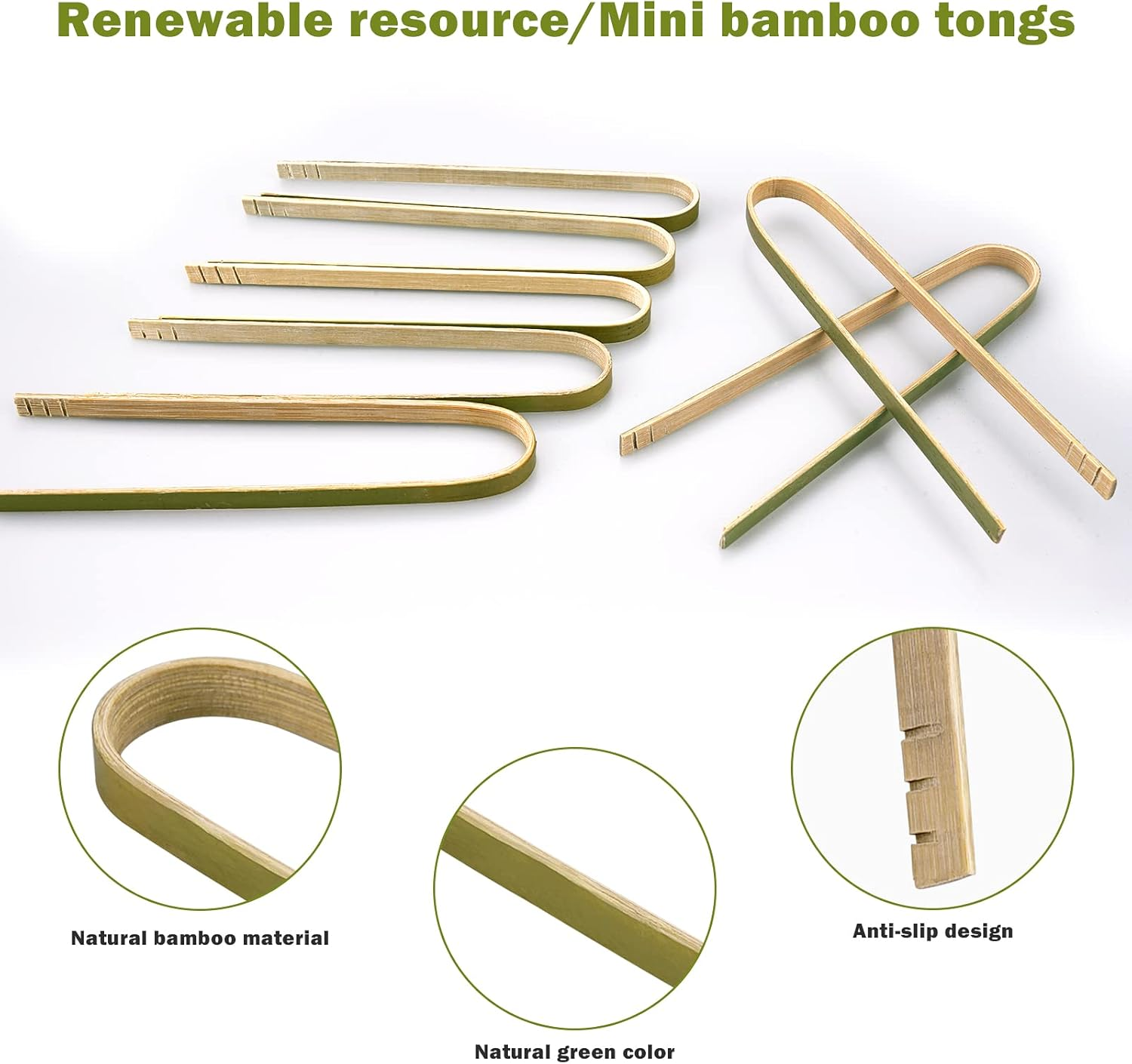 Mini Bamboo Tongs Disposable 100 Pcs 6.2 Inch Long Wooden Tongs for Charcuterie Large Cooking Utensils Wood Tongs for Toaster Serving Food Natural Green for Catering Buffet Home image number 1