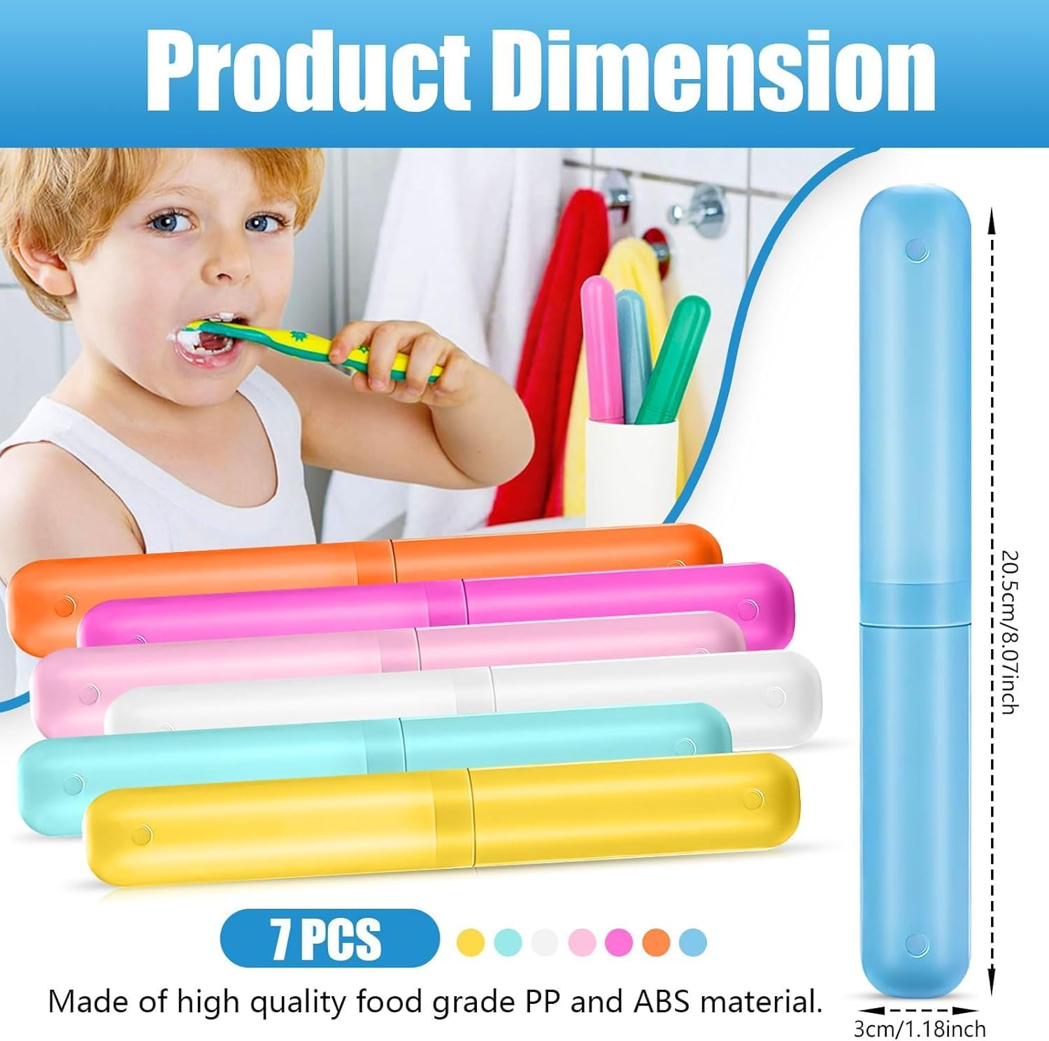 Bulk 7-Pack Travel Toothbrush Case Holder - Breathable PP Material, Drain Holes & Lightweight for Camping, Trips, Home (7 Assorted Colors) image number 5