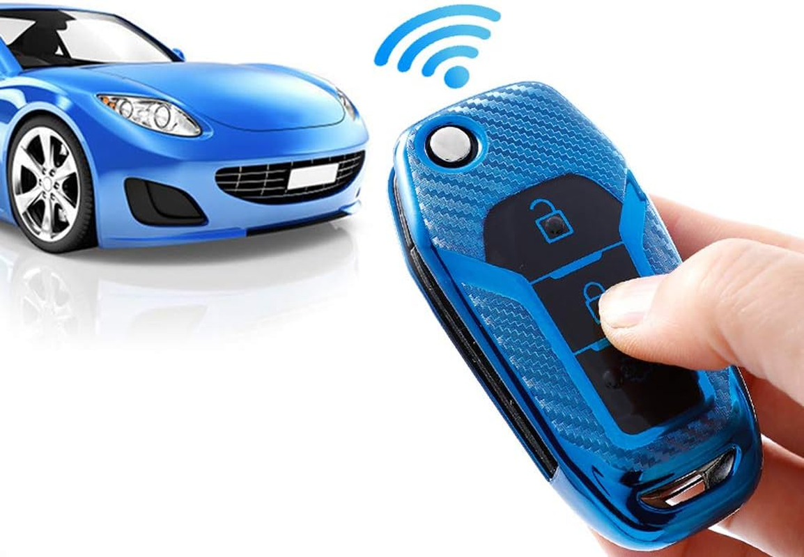 Ontto Silicone Car Key Fob Cover Keyring for Ford F150 F250 Focus 3 Escort Kuga Mondeo Fiesta Mustang Fecosport Edge Fusion 2016 Ranger S-Max Accessories Flip Key Case Key Shell Key Holder Blue image number 2