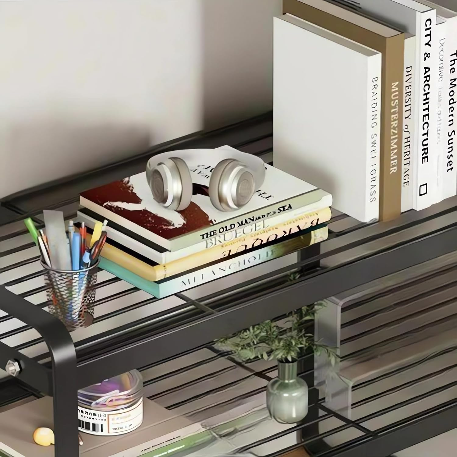 3-Tier Desktop Organiser Shelf, Metal Storage Rack, 40 X 21 X 36 Cm, Black/White Bookcase A225 (White) image number 4