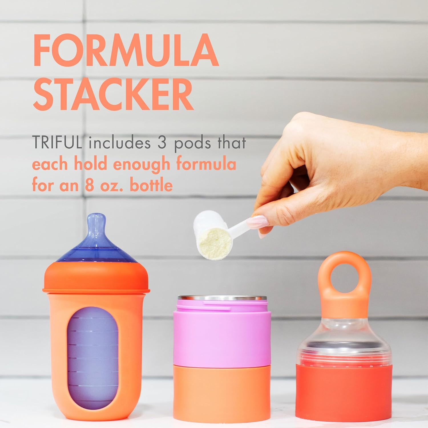 Boon TRIFUL&trade; Stainless Steel On-The-Go 3 Pod Formula Stacker Container, Pink
