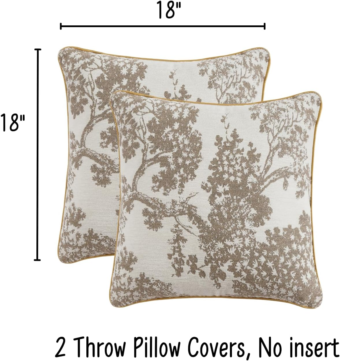 Floral Throw Pillow Covers 45X45 Cm Set of 2 Taupe and White Decorative Pillow Covers for Couch Bed Living Room William Morris Luxury Chenille Jacquard Pillow Cases image number 6