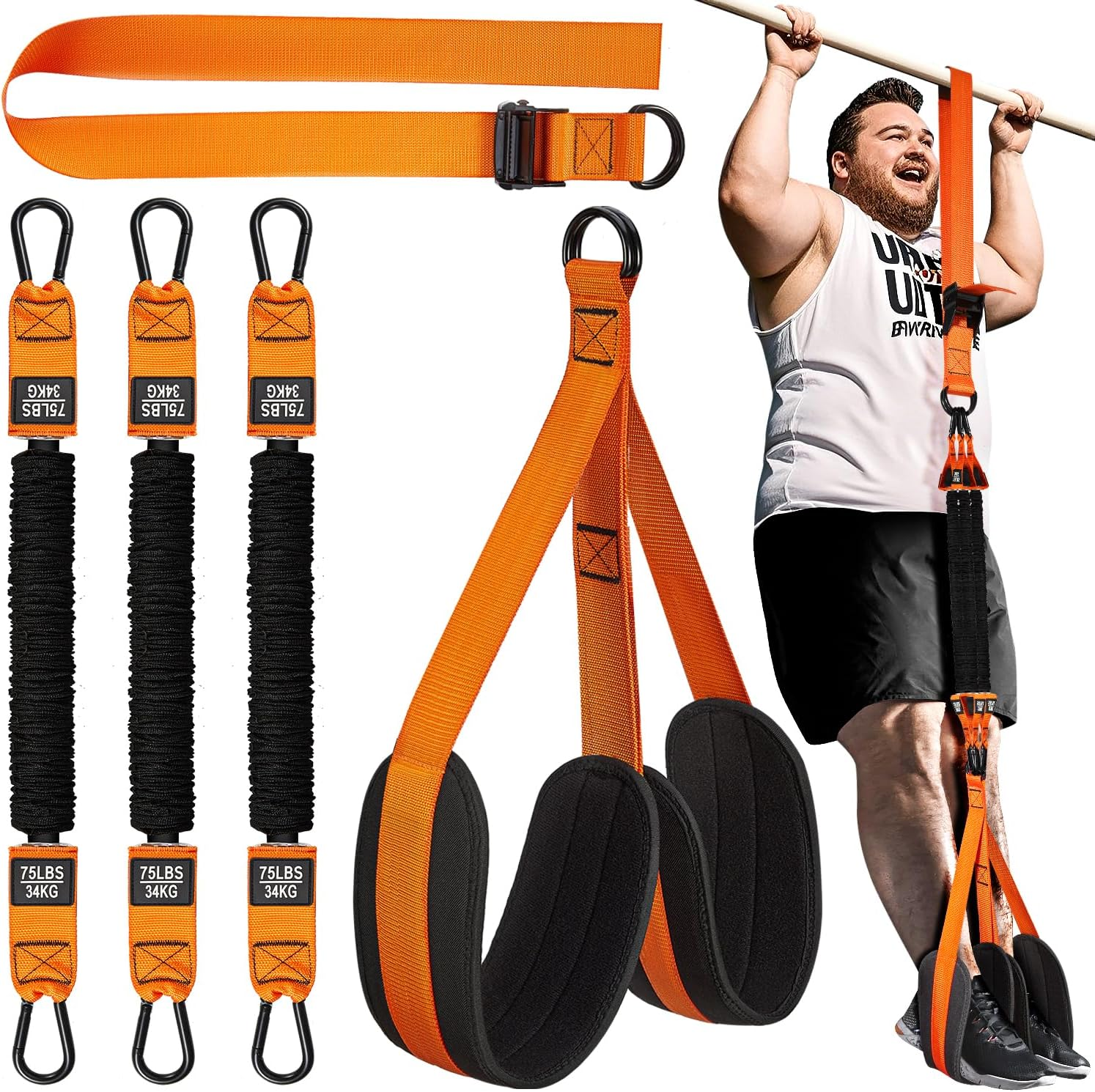 Pull up Assistance Bands, Heavy Duty Resistance Band for Pull up Bar, Adjustable Weight/Size with Fabric Feet/Knee Rest, Bands for Pull up Assist for Strength Training, Patented Pull up Assist Band