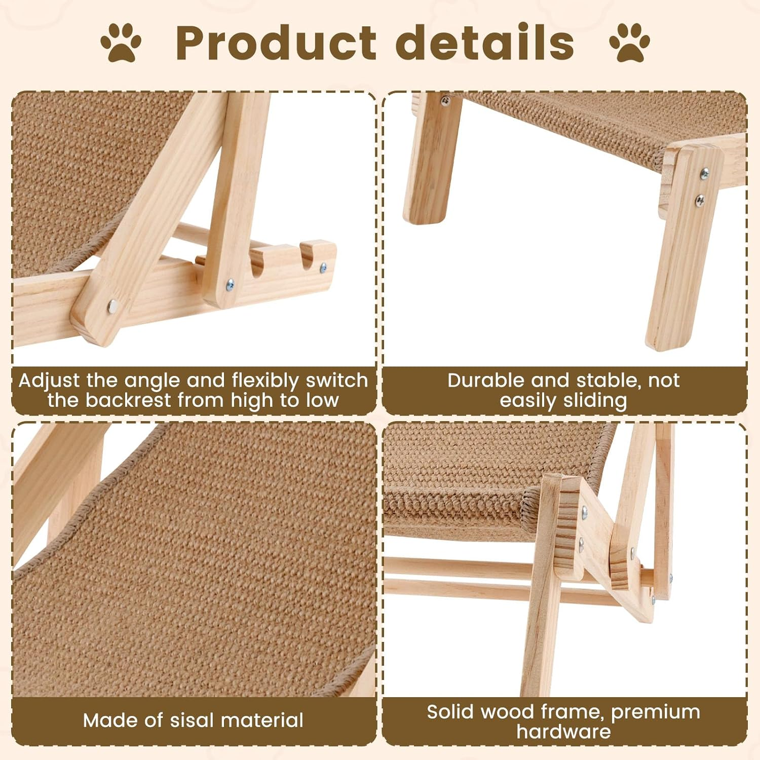 Cat Lounge Chair,Cat Sisal Bed,Cat Beach Chair,Beach Chair Cat Hammock,Sisal Cat Lounger,Sisal Cat Scratcher Chair for Cats Beach Home Indoors Outdoors image number 4