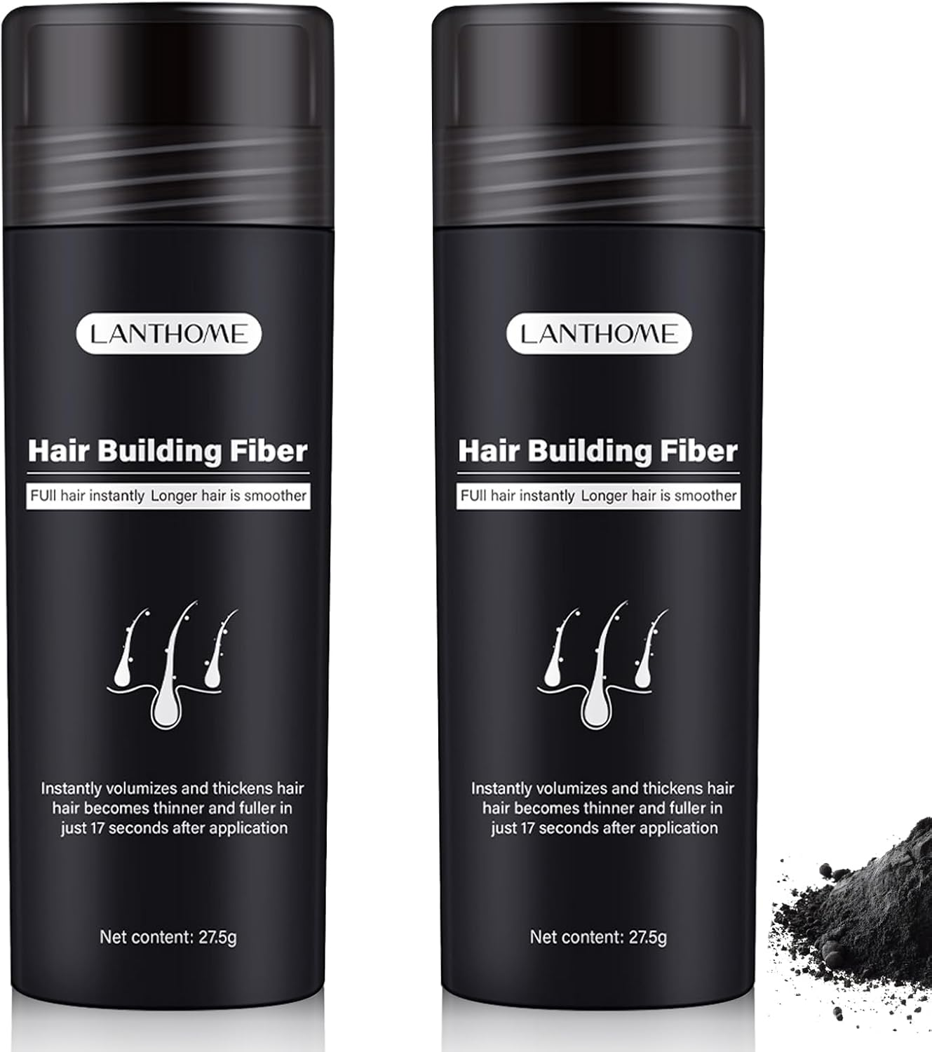 Roseflower 2Pcs Hair Fibers for Thinning Hair, Undetectable Natural Hair Thickening Fibers, Hair Building Fibers for Women and Men, Thicker Fuller Hair Conceals Hair Loss, Black 27.5G X 2 image number 2