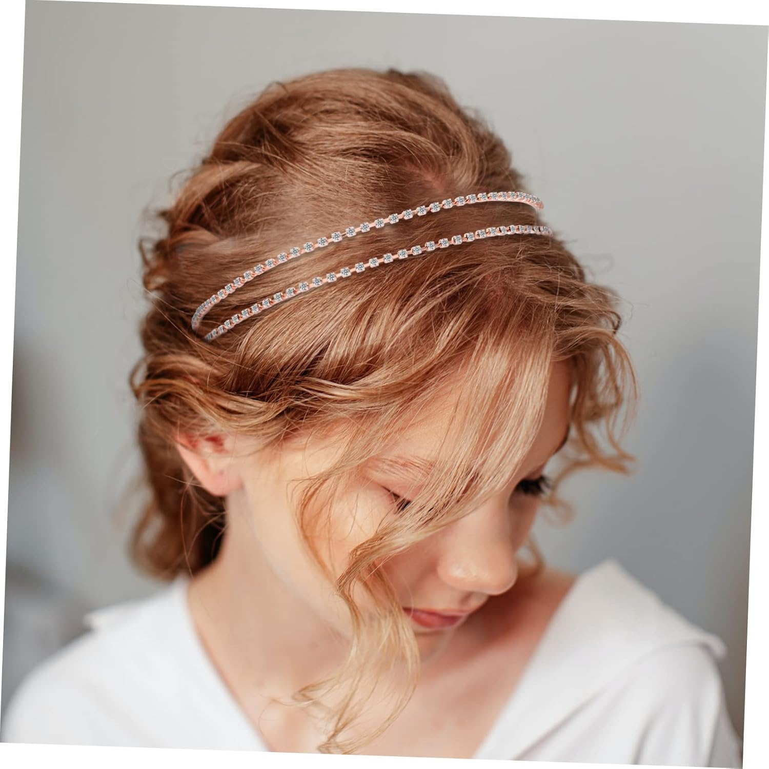 CALLARON 4 Piece Double Row Hair Band for Women Hair Accessories Rose Gold for Weddings Parties and Special Occasions image number 5