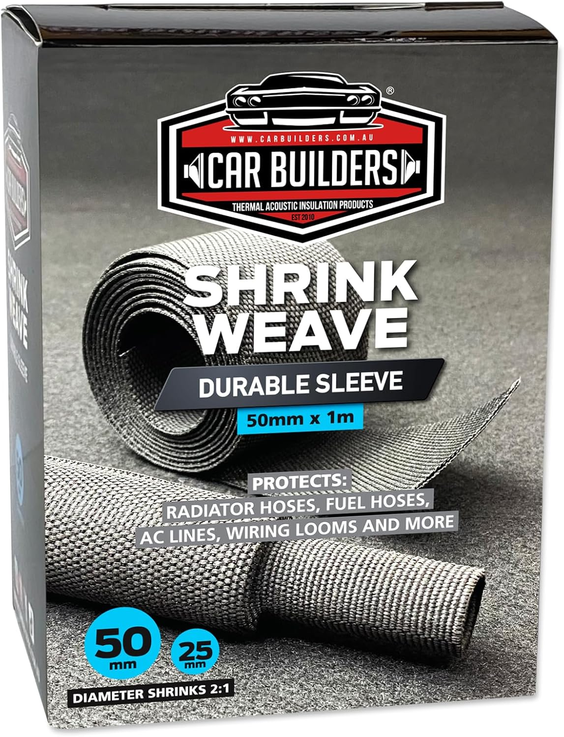 Car Builders 2:1 Ratio Shrink Weave Sleeve, 50 Mm Sleeve Diameter X 1 Metre Length