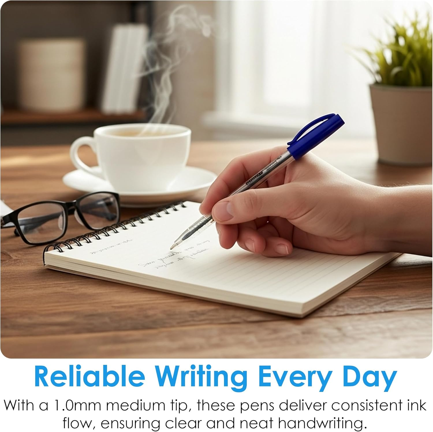 Premier Stationery Blue Ball Point Pen, Blue Ink, 1 X 100 Pack (100 Pens) | Smooth Writing | Ideal for Office, School, Study & Everyday Use image number 5