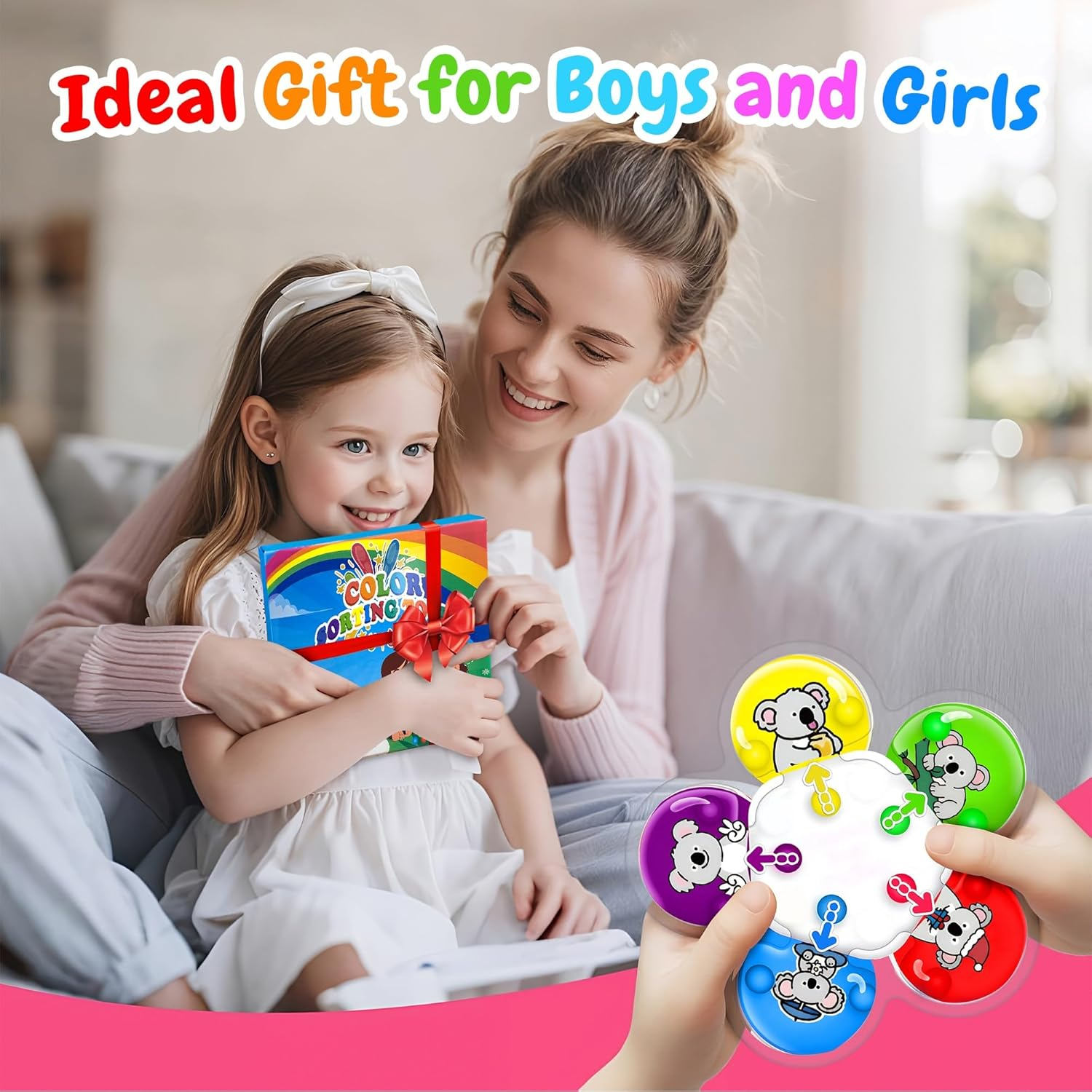 Koala Color Sorting Sensory Toy Toddler - Fine Motor Color Matching Game Quiet Travel Essential Toy Calm down Montessori Autism ADHD Fidgets Xstmas Easter Basket Stuffers for Kids Boy Girl 3+