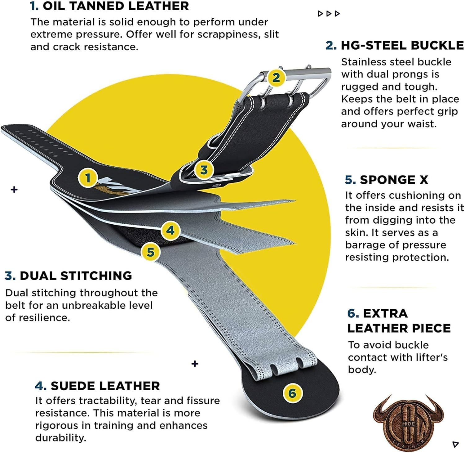 RDX Weight Lifting Belt for Fitness Gym Adjustable Leather Belt 6" Padded Lumbar Back Support Great for Bodybuilding, Powerlifting, Deadlifts Men Workout, Squats Exercise (Large Size) image number 4