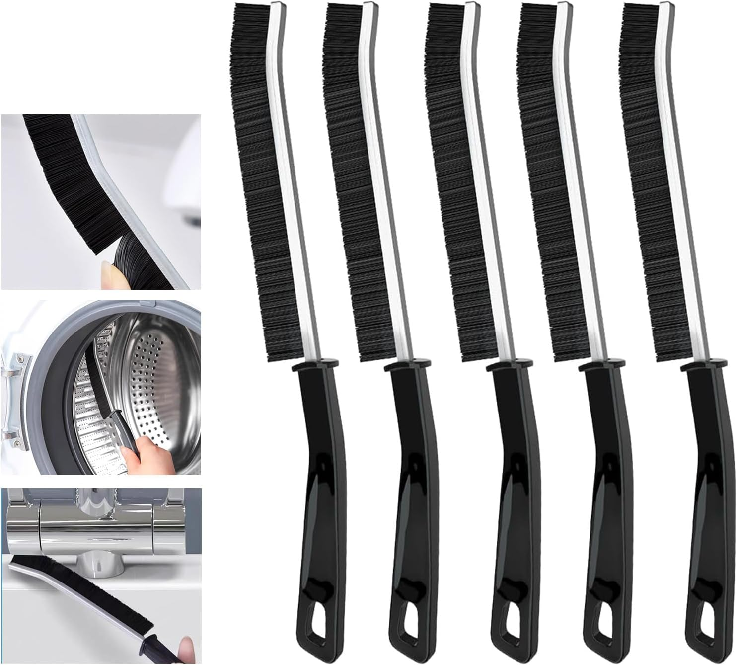Hard Bristle Crevice Cleaning Brush - Cleaning Tools for Household Use, Multifunctional Gap Cleaning Supplies for Kitchen, Bathroom, Toilet, Window, Vehicle, Faucets, Grout, Home (Black, 5 Pack) image number 5