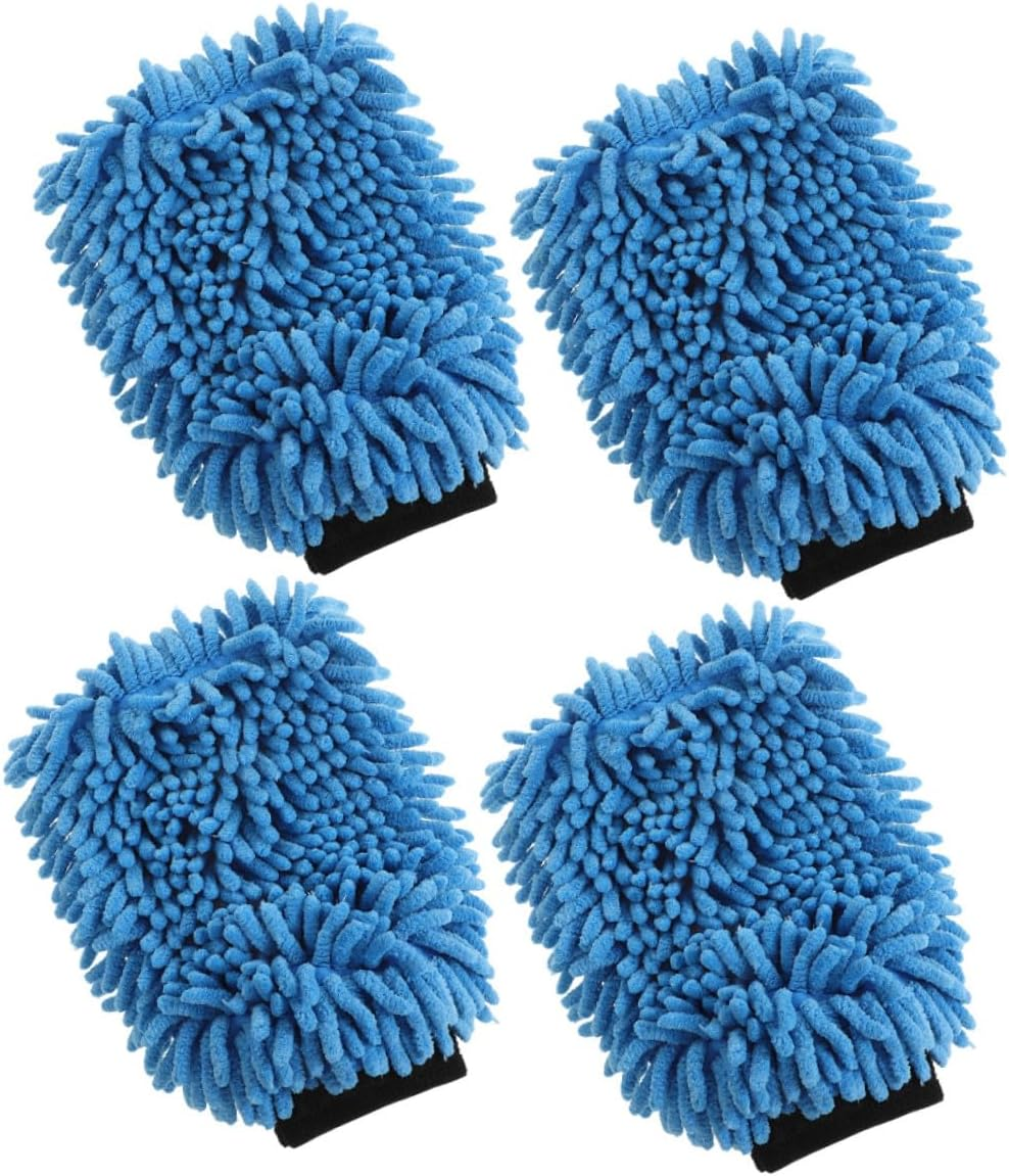 Iplusmile 4Pcs Absorbent Chenille Car Wash Mitts Microfiber Detailing Gloves for Motorcycle and Truck Cleaning, Plush Coral Fleece Wash Gloves for Exterior Car Care and Furniture Dusting Random Color image number 1
