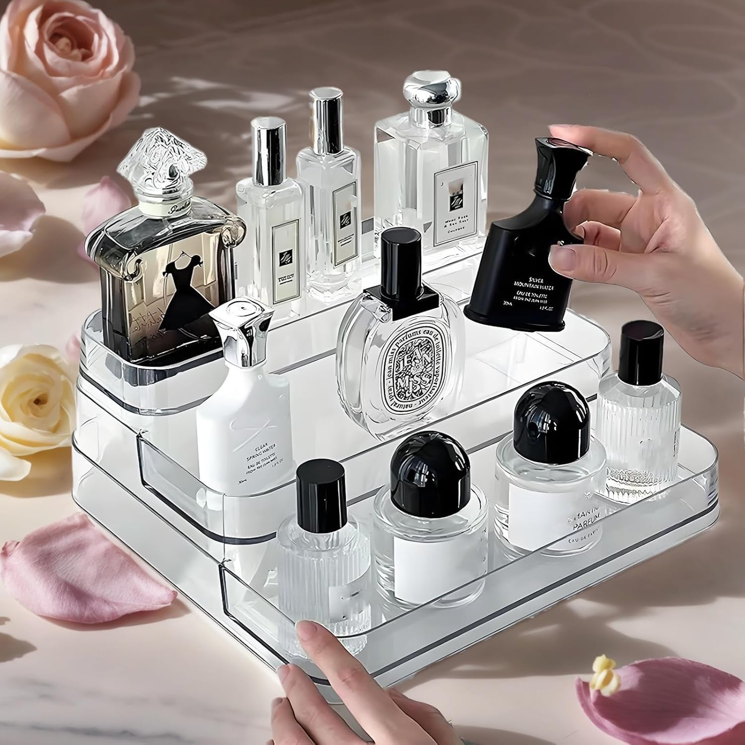 SESLEL Acrylic Perfume Display Stand, Clear Storage Shelf for Fragrance, Cosmetics, and Collectibles, Desktop Organizer image number 1