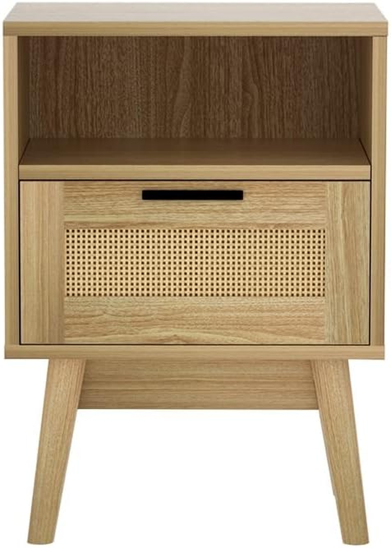 Artiss Bedside Table Rattan Bed Side Tables Storage Small Narrow Desk Chest of Drawers, with 1 Drawer and Shelf, Bedroom Living Room Home Furniture Tallboy Lamp Stand Nightstand Cabinet in 54Cm Height image number 2