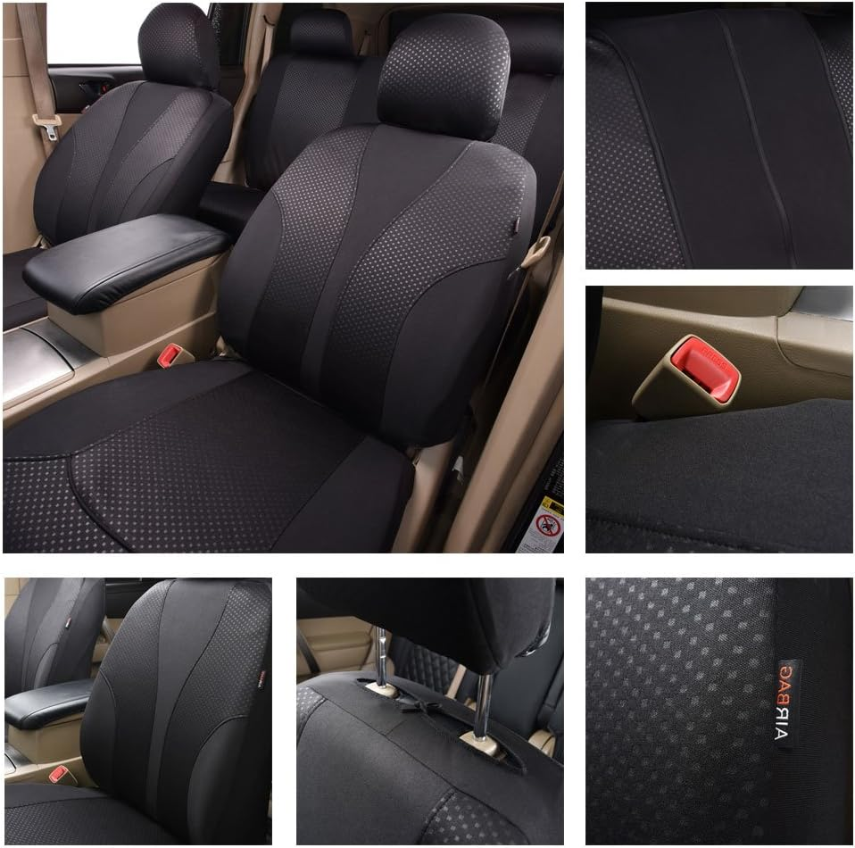 Flying Banner Car Seat Covers Full Cover Universal Fit Car Truck SUV Van Breathable Rear Bench Split Polyester Fabric (Full Set - Low Back - Fabric, Black Black) image number 3
