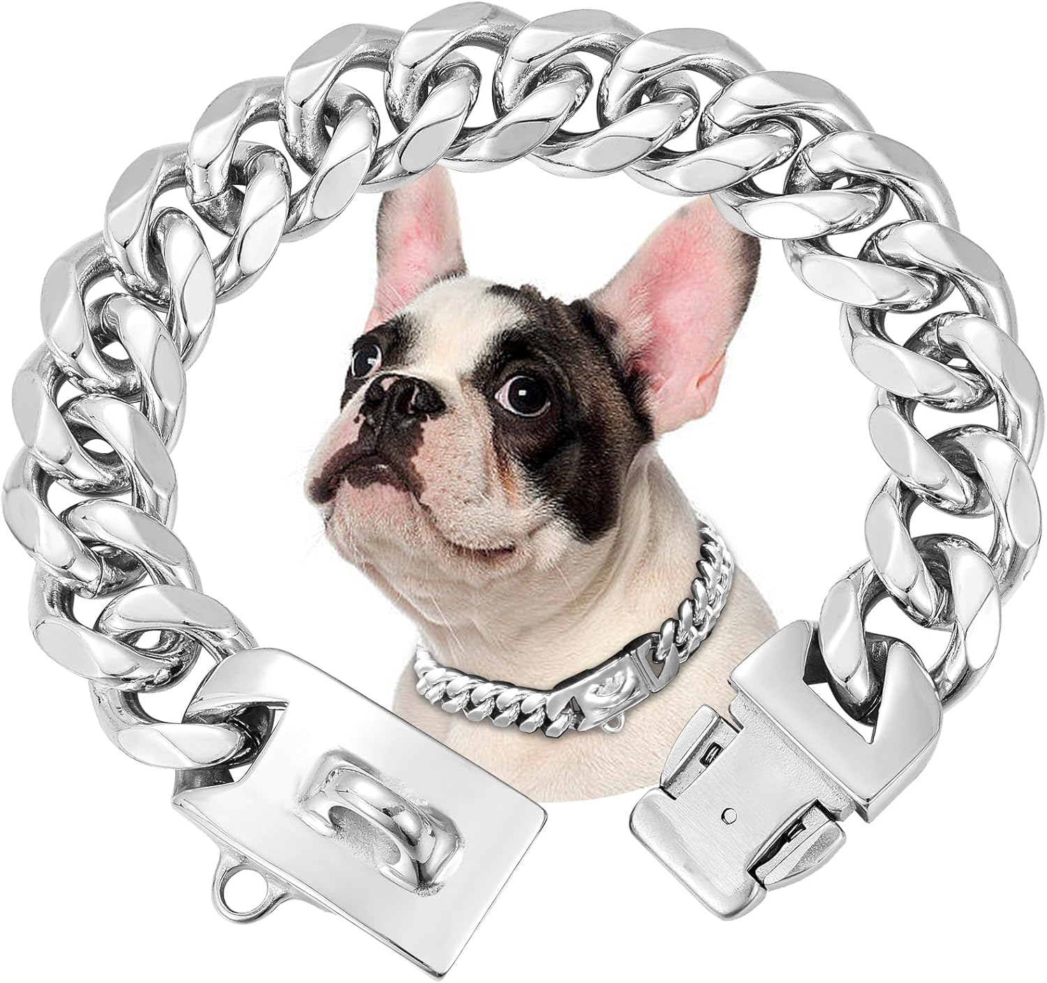 15 Mm Wide Stainless Steel Dog Collar Metal Dog Collar Dog Chain Collar Pet Training Walking Collar (Silver, 45 Cm)