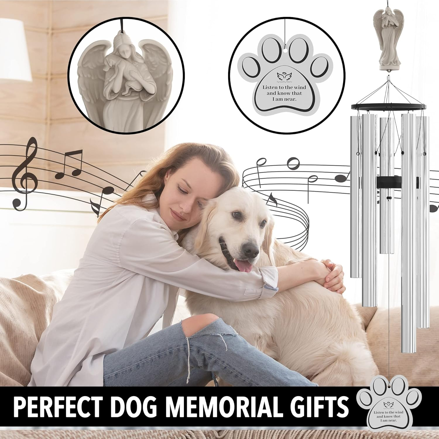 Dog Memorial Wind Chime for Loss of Dog - 34" Pet Memorial Wind Chimes for Dogs, Angel of Friendship Wind Chimes for Loss of Pet Dog, Windchimes in Memory of a Pet Dog image number 1