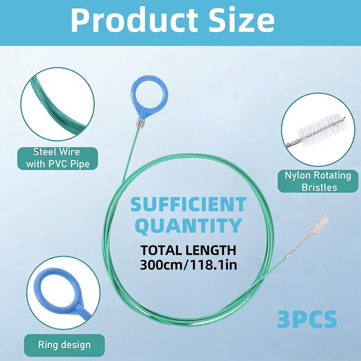 Trrtdo 3PCS Auto Sunroof Drain Cleaning Tool 118 Inch with Stainless Steel Hinges Eco POM Flexible Scratch-Free Cleaner for Car Sunroof Windshield Drain, image number 6