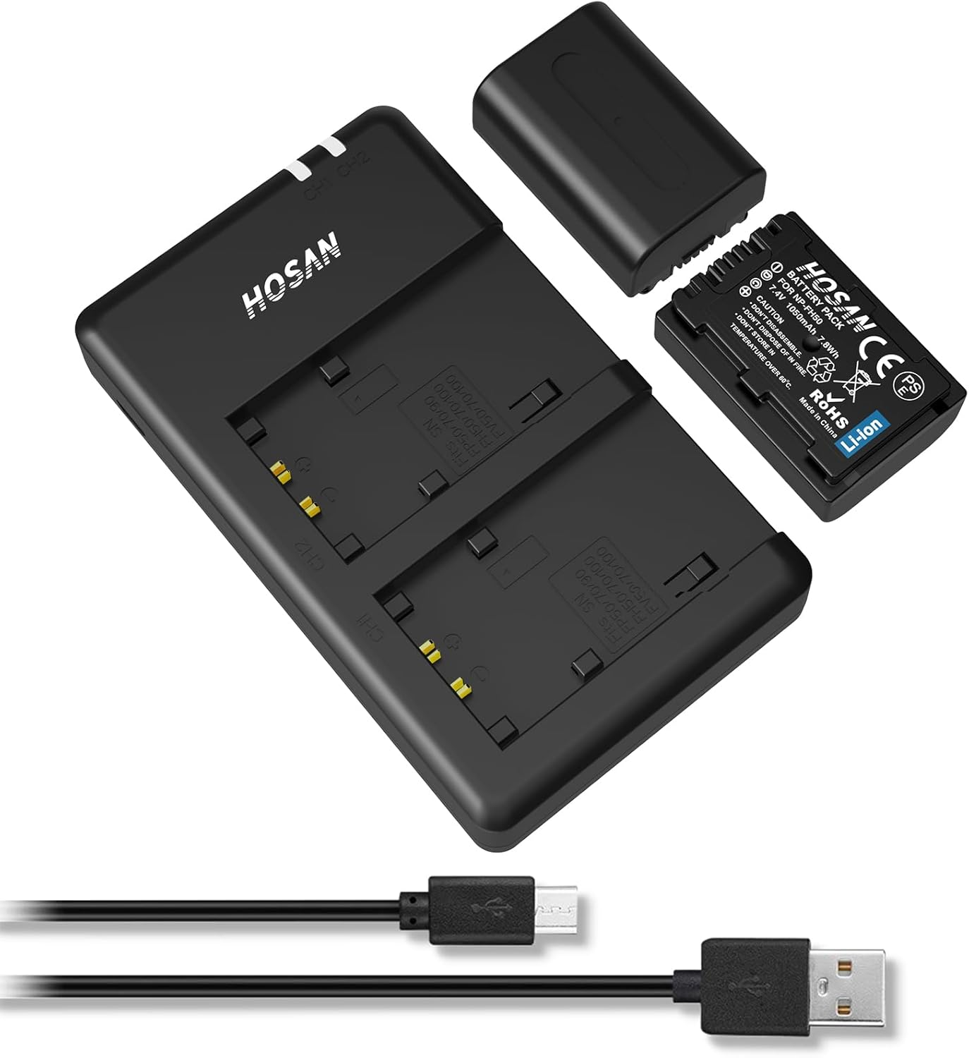 HTYCSCZ NP-FH50 Battery (2 Pack) and Dual USB Charger Kit for Sony HX100, A230, A290, A390 image number 2