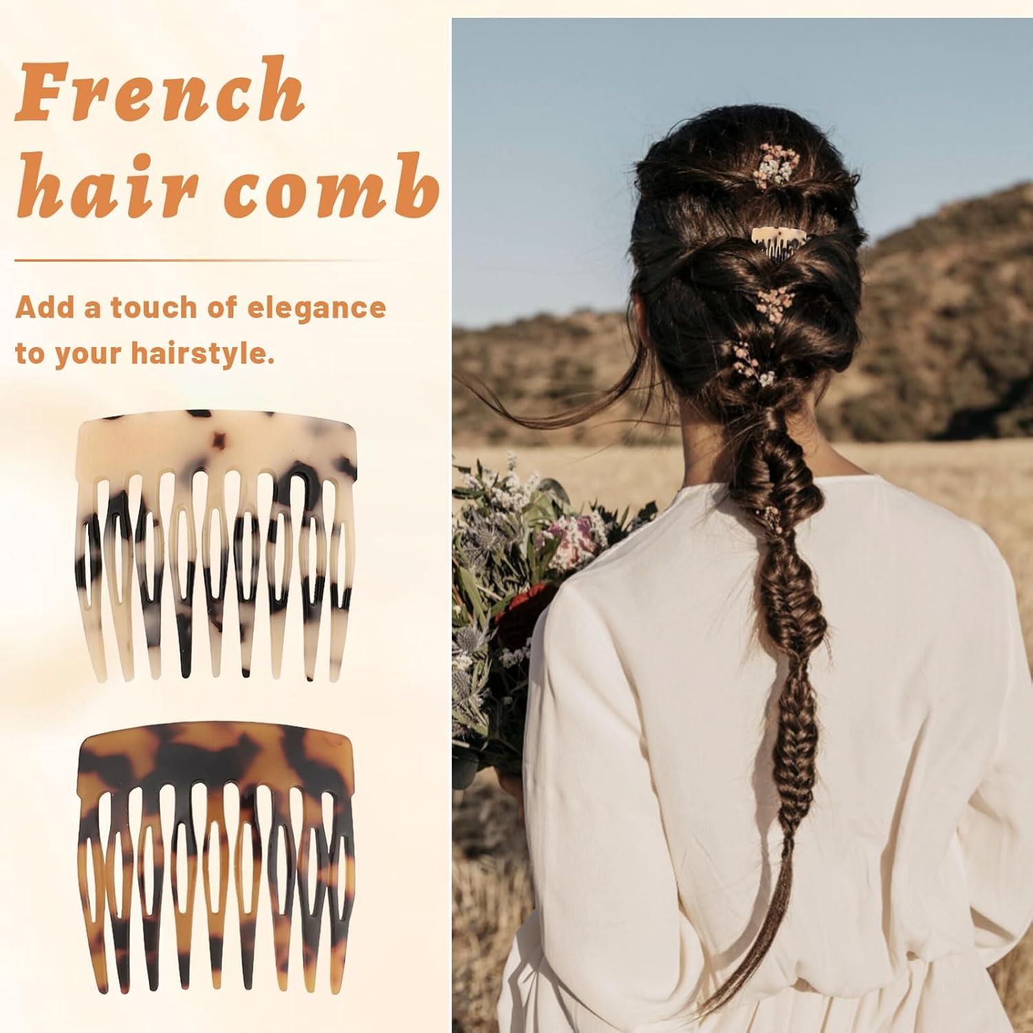 Xanthelle Pin-On Hair Comb, Pack of 4 French Combs, French Hair Clip, Pin Comb for Hair, Strong Hold for Buns & Styling image number 3