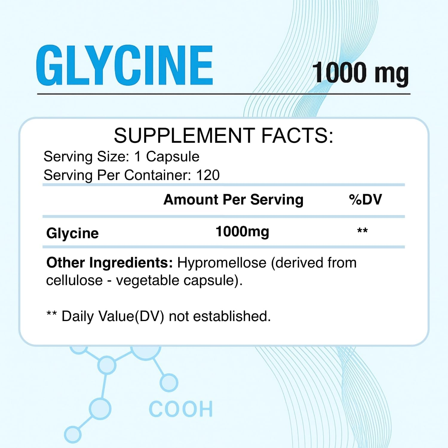 Glycine 1000 Mg Pure Amino Acid Supplement | 1 a Day Vegan Capsules | Non-Gmo, Gluten-Free, No Fillers | 120 Capsules by Glowbelly image number 2