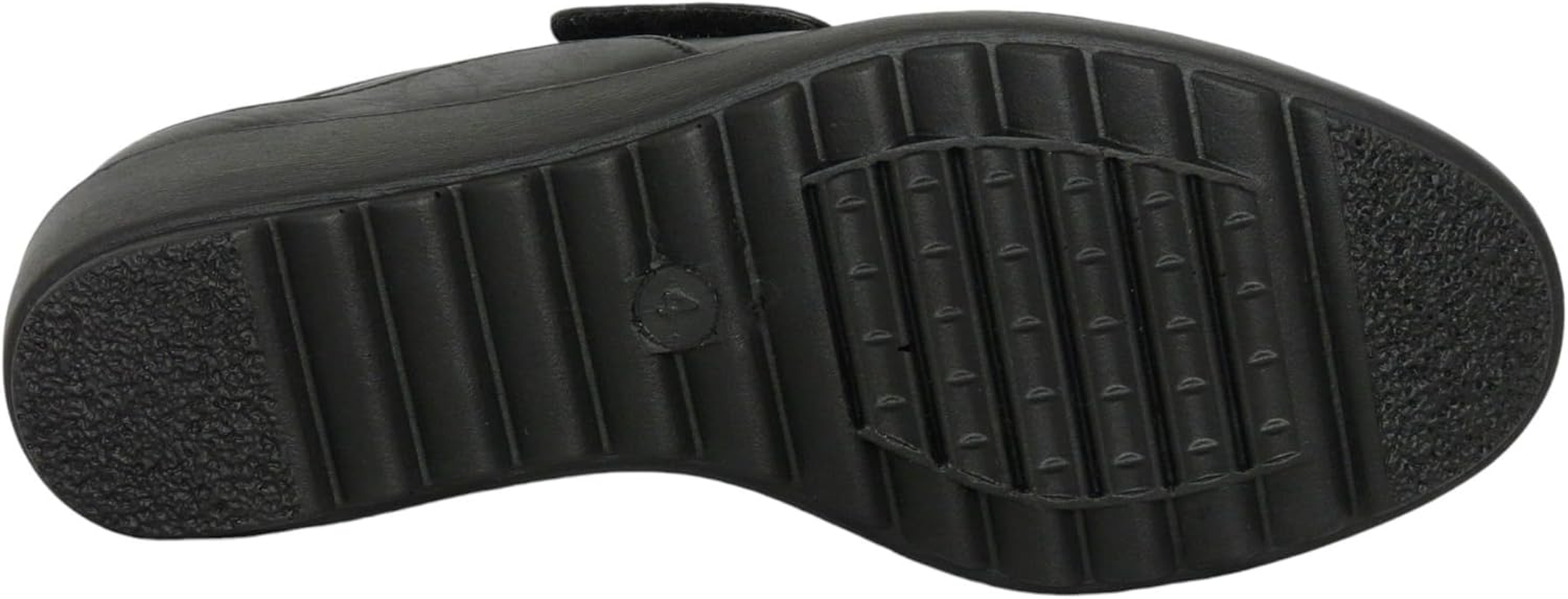 Cushion Walk Wide Fitting EEE Fit Black Shoes Women'S Ladies Lightweight Faux Leather Slip-On Flat Shoes, Flats, Casual Work Office Comfort Shoes, with Button Detail image number 2