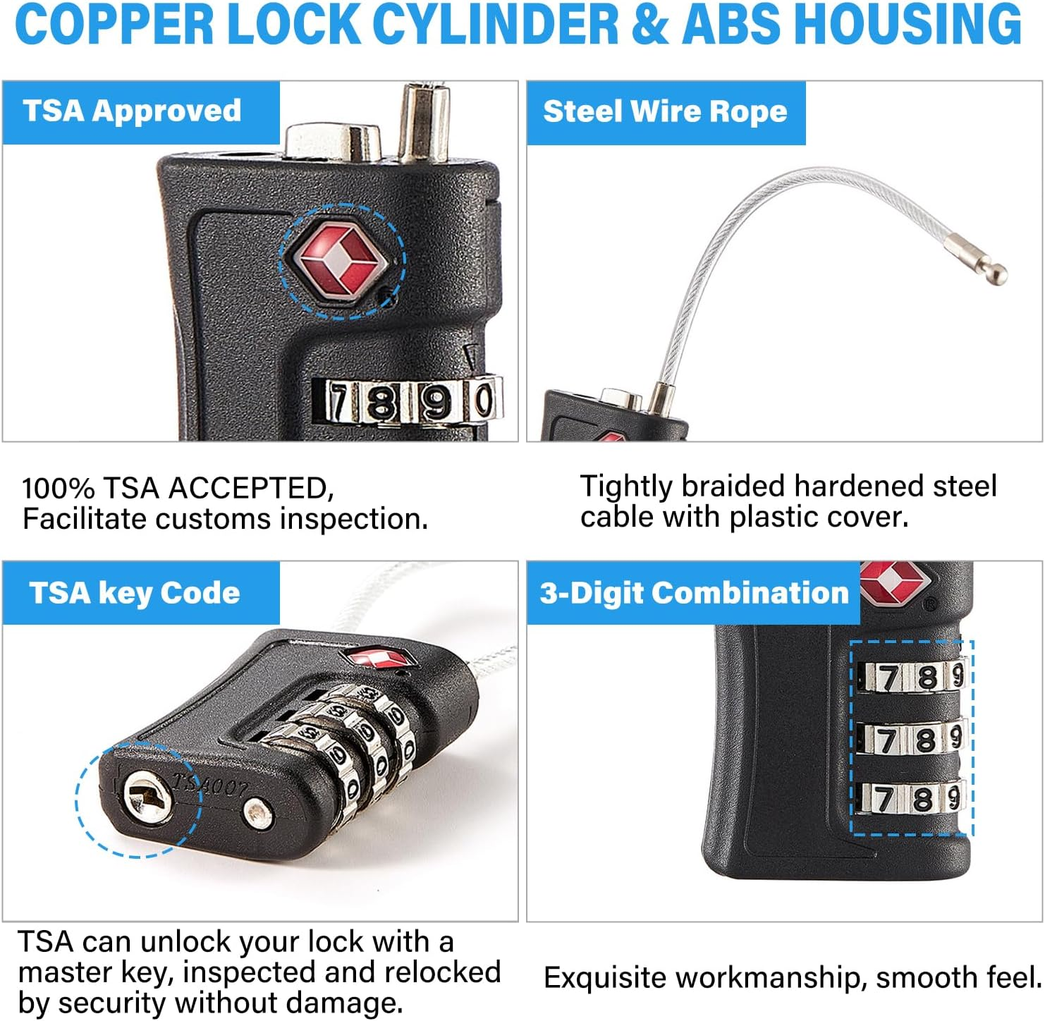 2 Pack TSA Approved Luggage Locks, Travel Code Lock for Suitcases, Resettable Code Lock for Suitcase, Toolbox, Bike, Backpack, Bag, Gym, Locker, Travel Essentials (Black) image number 6