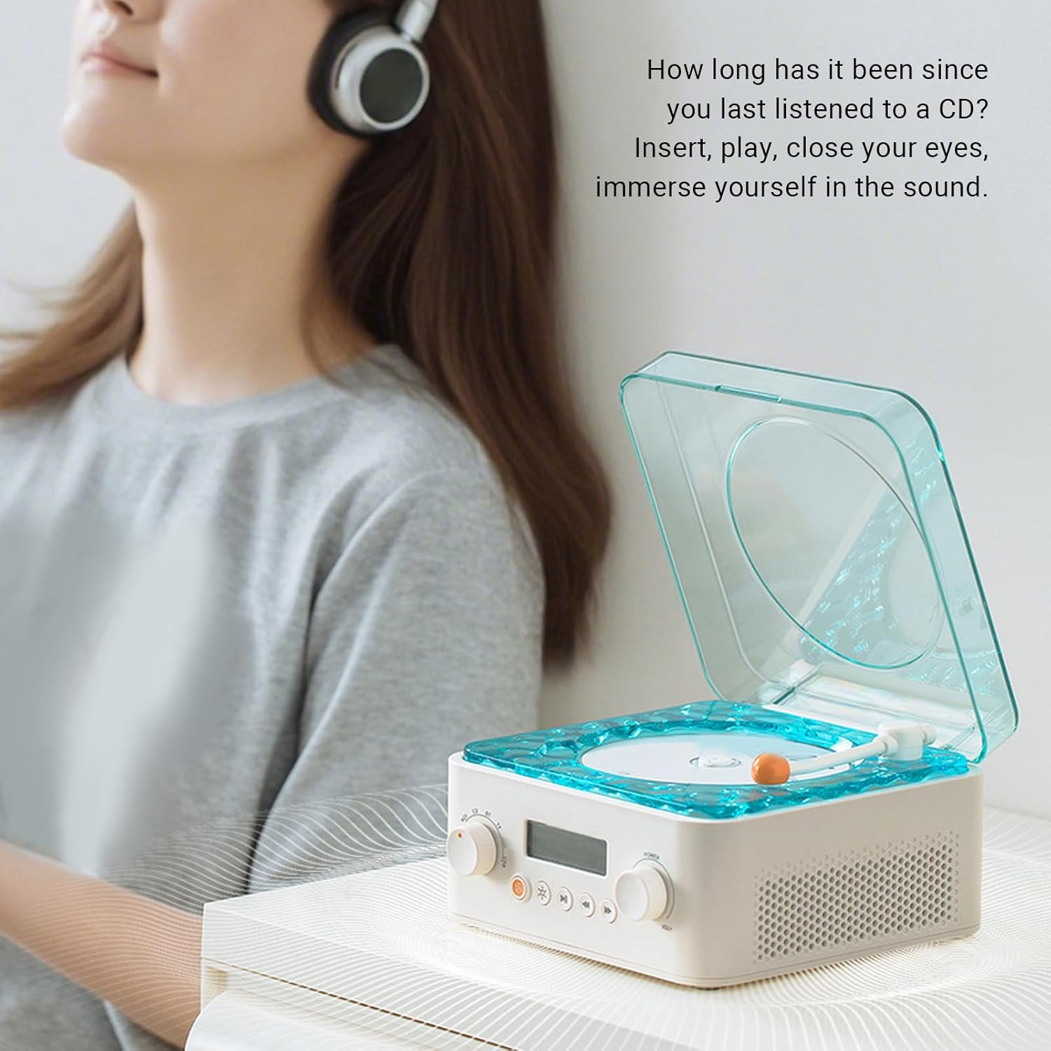 ASHATA Sea Wave CD Player, Portable Speaker Hifi Dual Channel Bass Diaphragm White Noise Retro Desktop CD Player, with RGB Lights, for Home Bedroom image number 4