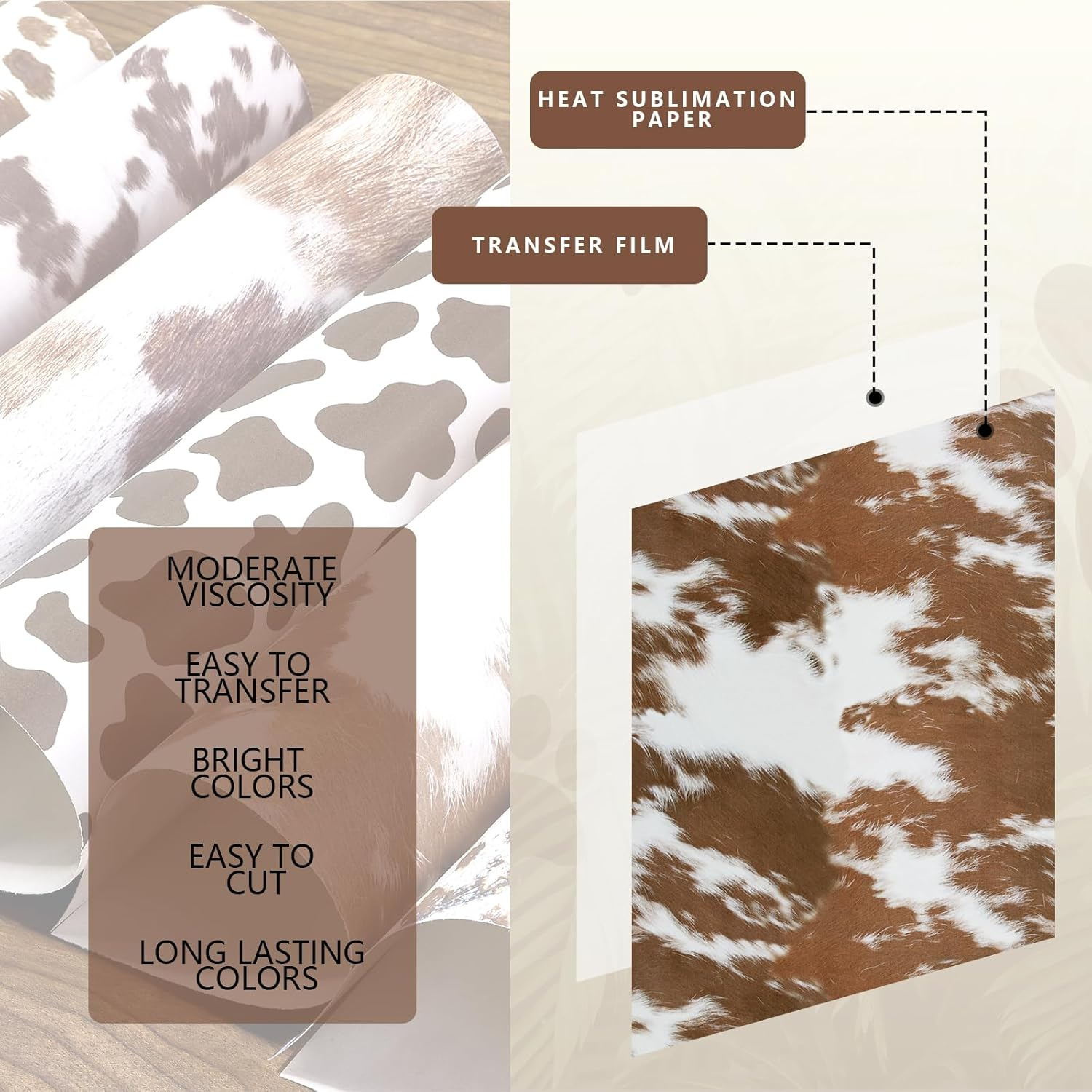 Tintnut Cowhide Sublimation Ink Transfer Sheets - 10 Sheets 12"X10", Cow Print Sublimation Transfer Paper Bundle for DIY Mugs, Tumblers, Key Chain, T-Shirts