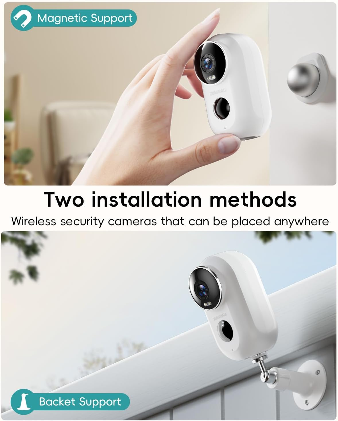ZUMIMALL 2K Security Cameras Wireless Outdoor with Magnetic Mount, 3MP Outdoor Camera Wireless Battery Powered, 2.4G Wifi Cameras for Home Security Indoor, Color Night Vision/Siren/Pir/Ai/Alexa(White) - Black-Single Camera image number 6