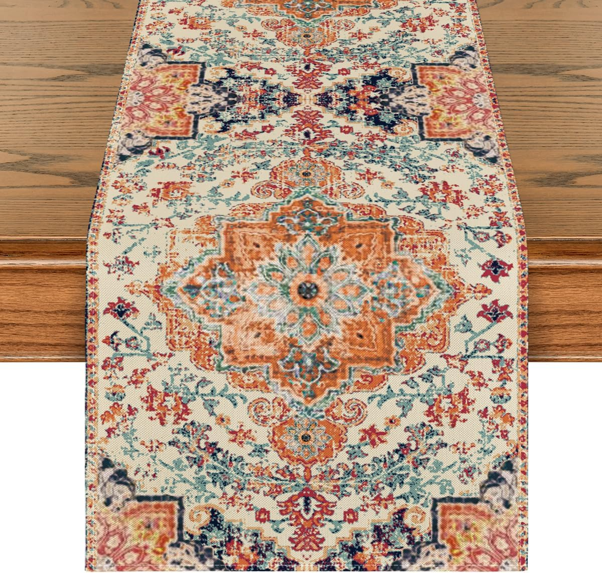 Artoid Mode Boho Bohemia Style Orange Table Runner, Country Rustic Farmhouse Magical Fall Kitchen Dining Table Decoration for Home Party Decor 33 X 183 Cm image number 1